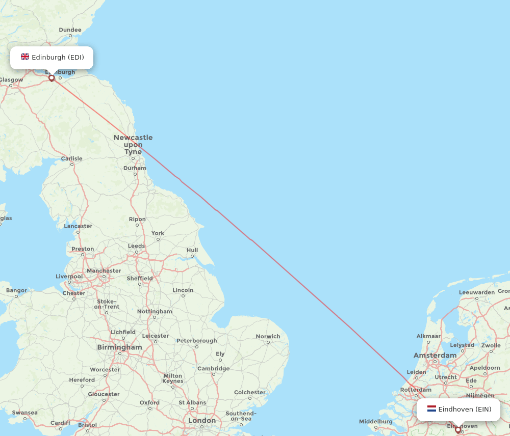 Edinburgh - Eindhoven route map and flight paths