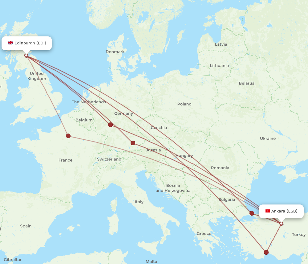 EDI to ESB flights and routes map