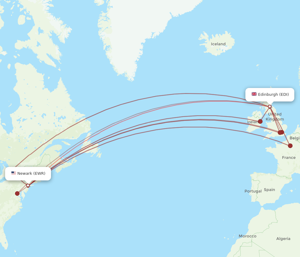 EDI to EWR flights and routes map
