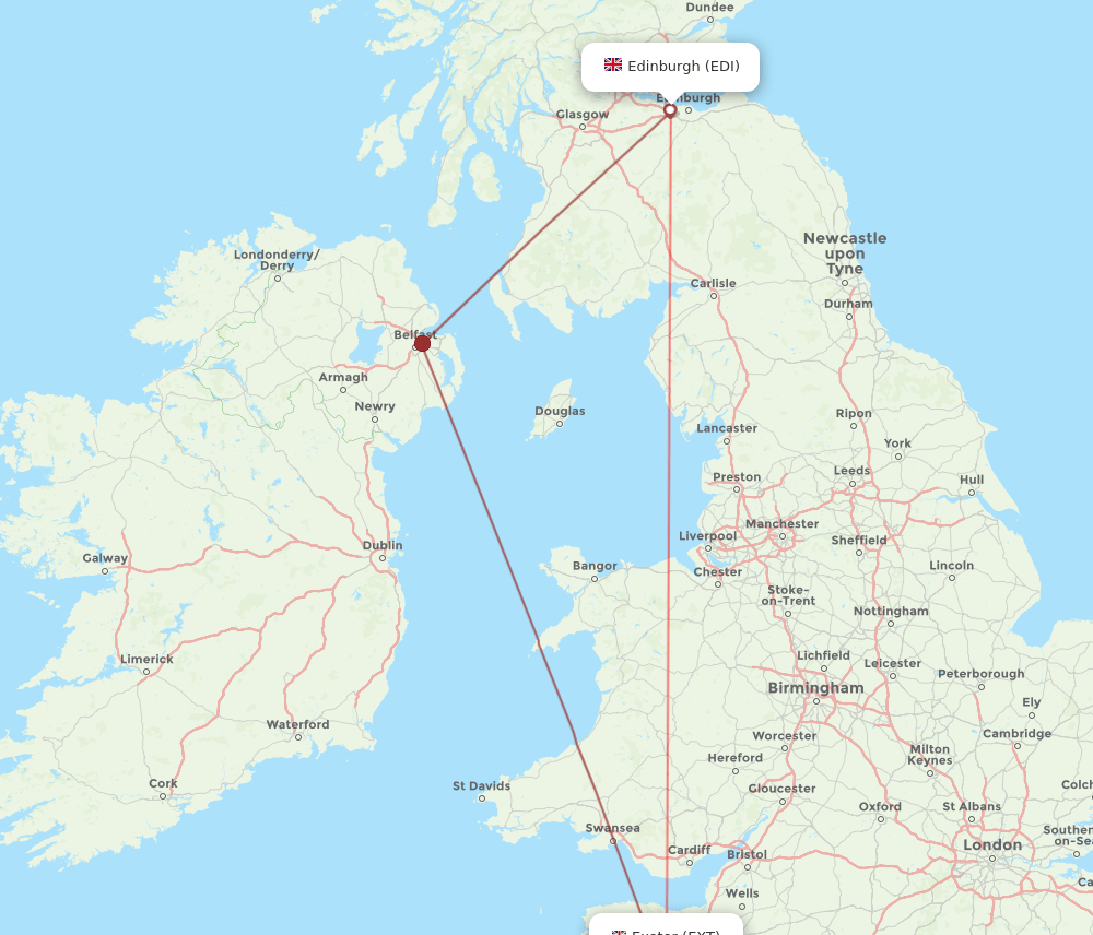 EDI to EXT flights and routes map