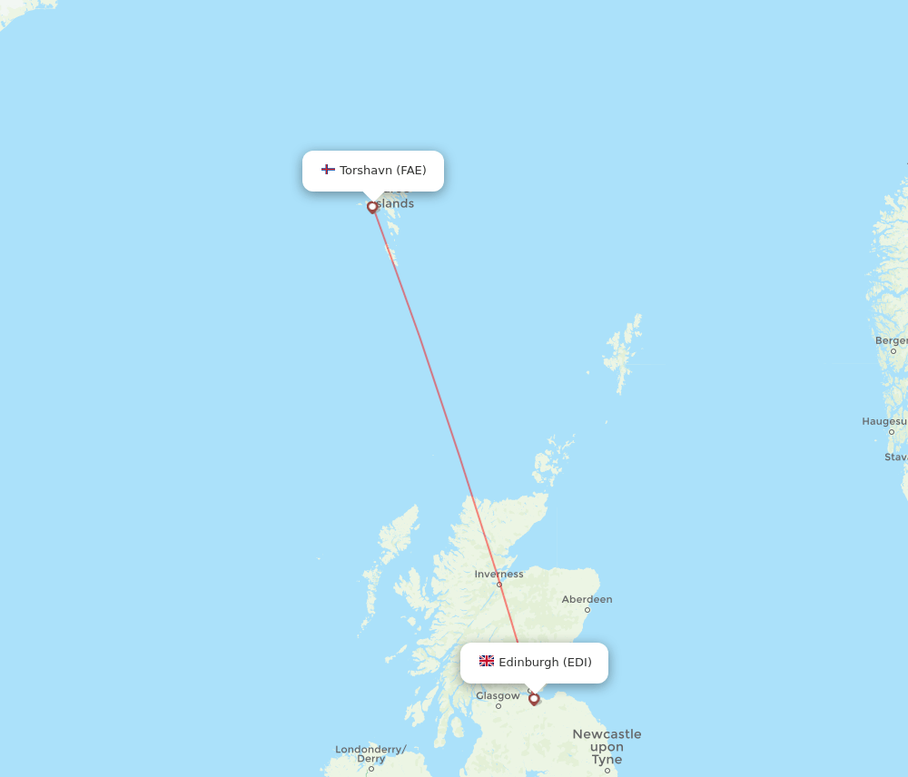 Edinburgh - Faroe Islands route map and flight paths