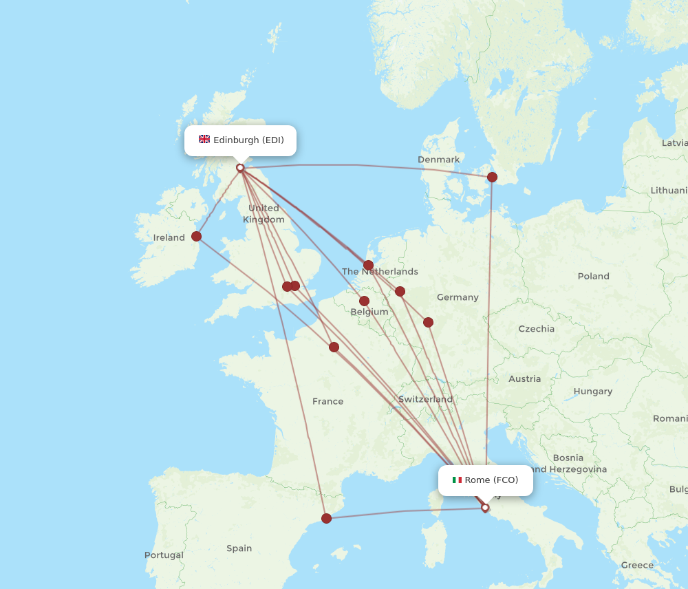 EDI to FCO flights and routes map