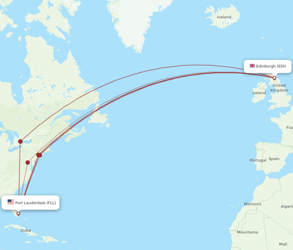 EDI to FLL flights and routes map