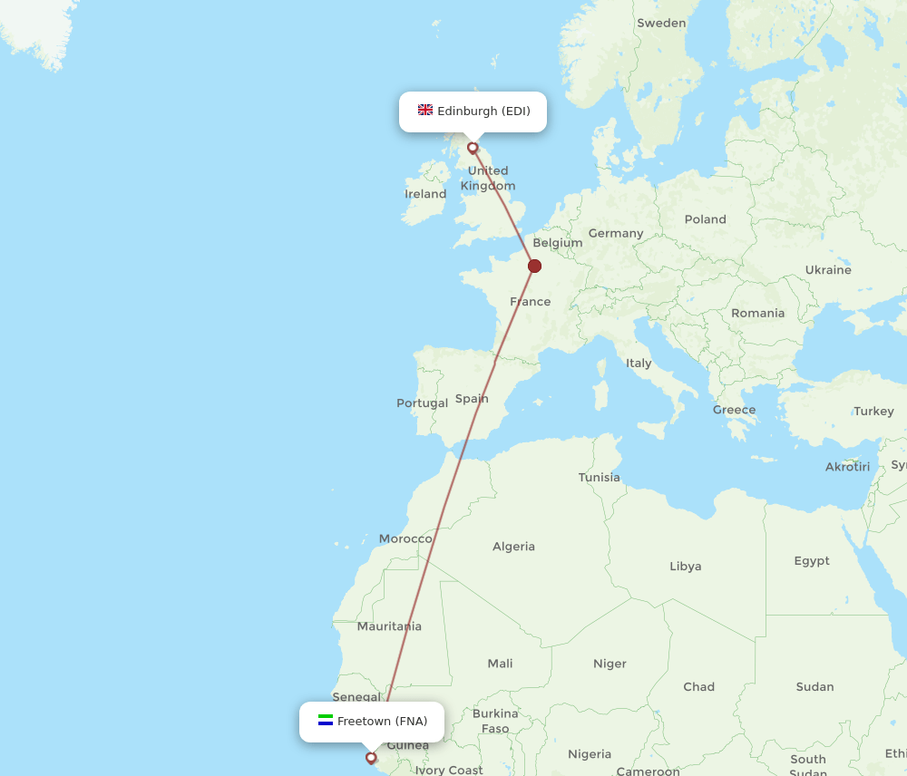 FNA to EDI flights and routes map