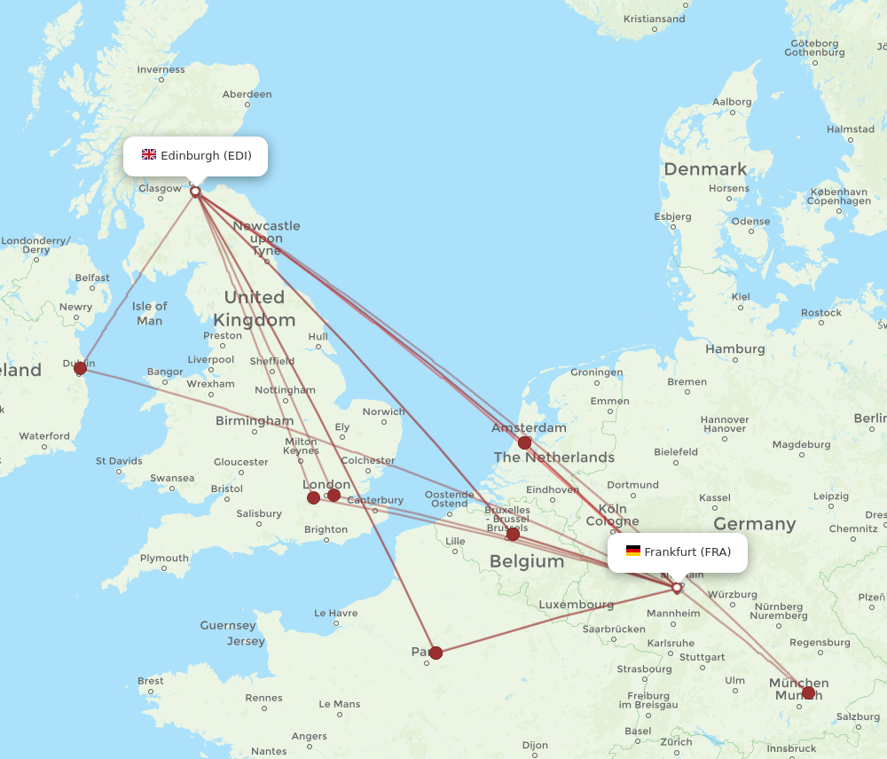 EDI to FRA flights and routes map