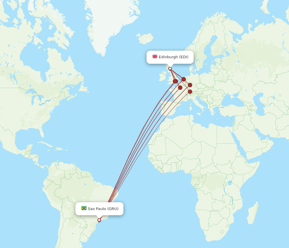 EDI to GRU flights and routes map