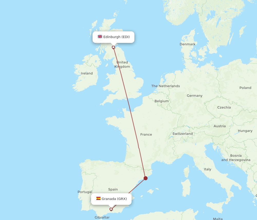 EDI to GRX flights and routes map