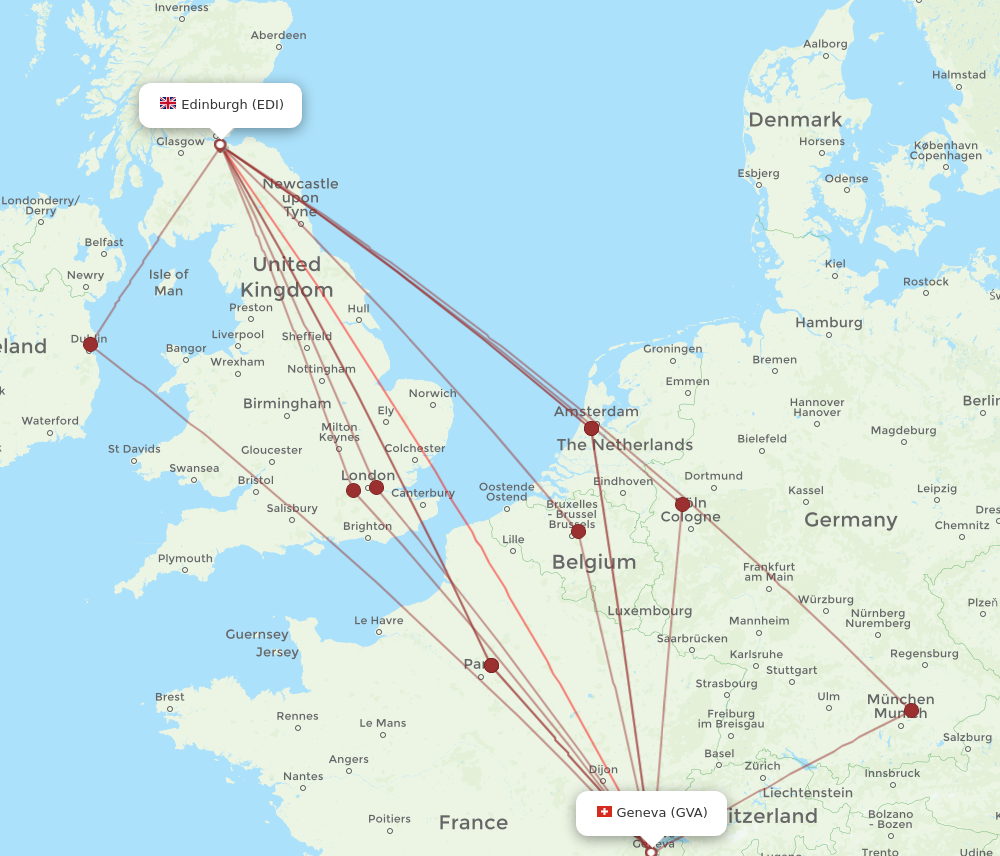 EDI to GVA flights and routes map