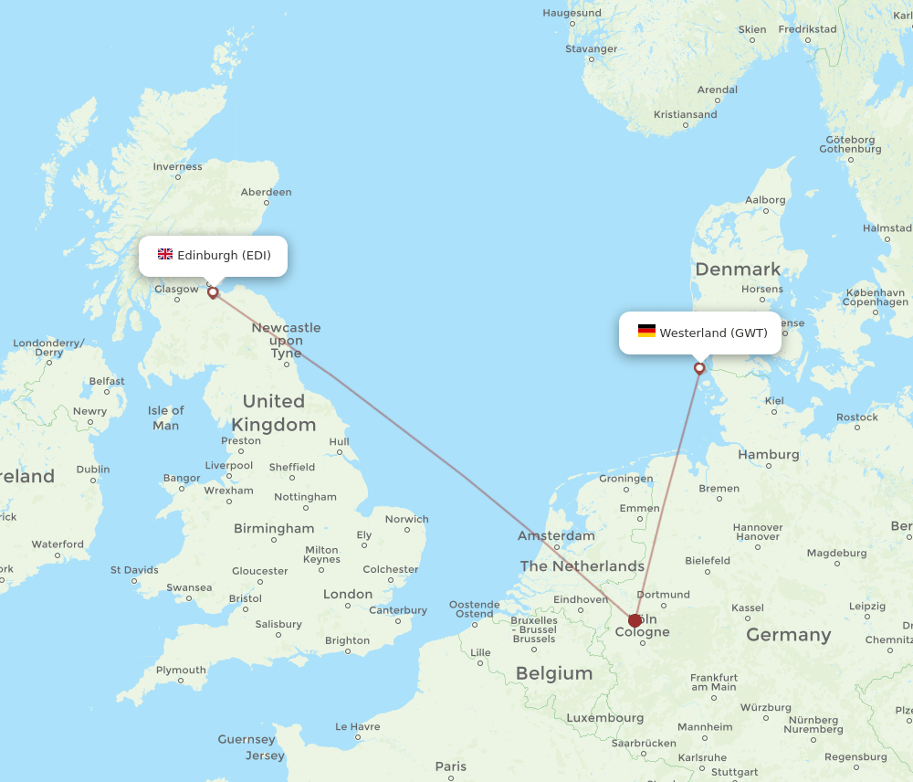 EDI to GWT flights and routes map