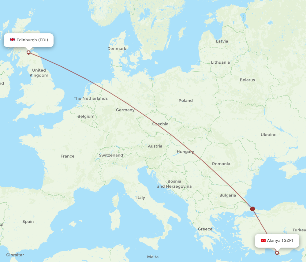 EDI to GZP flights and routes map