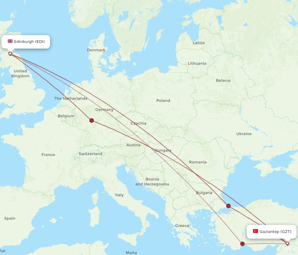 EDI-GZT flight routes
