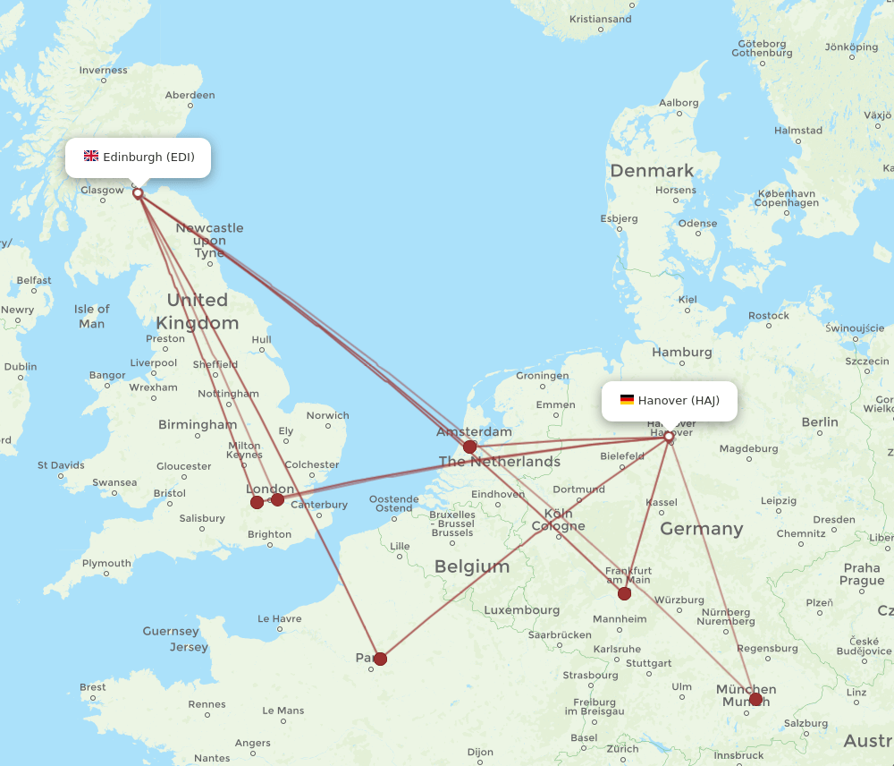 EDI to HAJ flights and routes map