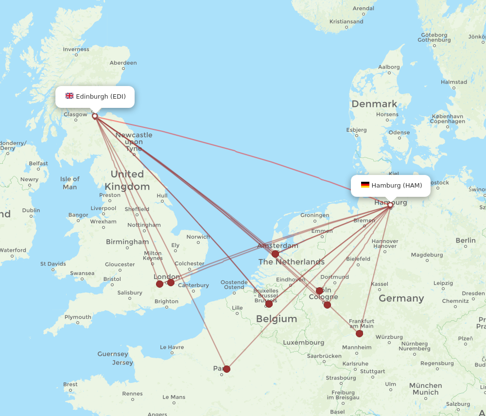 EDI to HAM flights and routes map