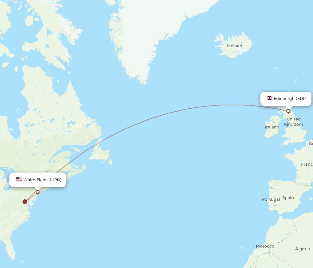 Westchester County - Edinburgh route map and flight paths