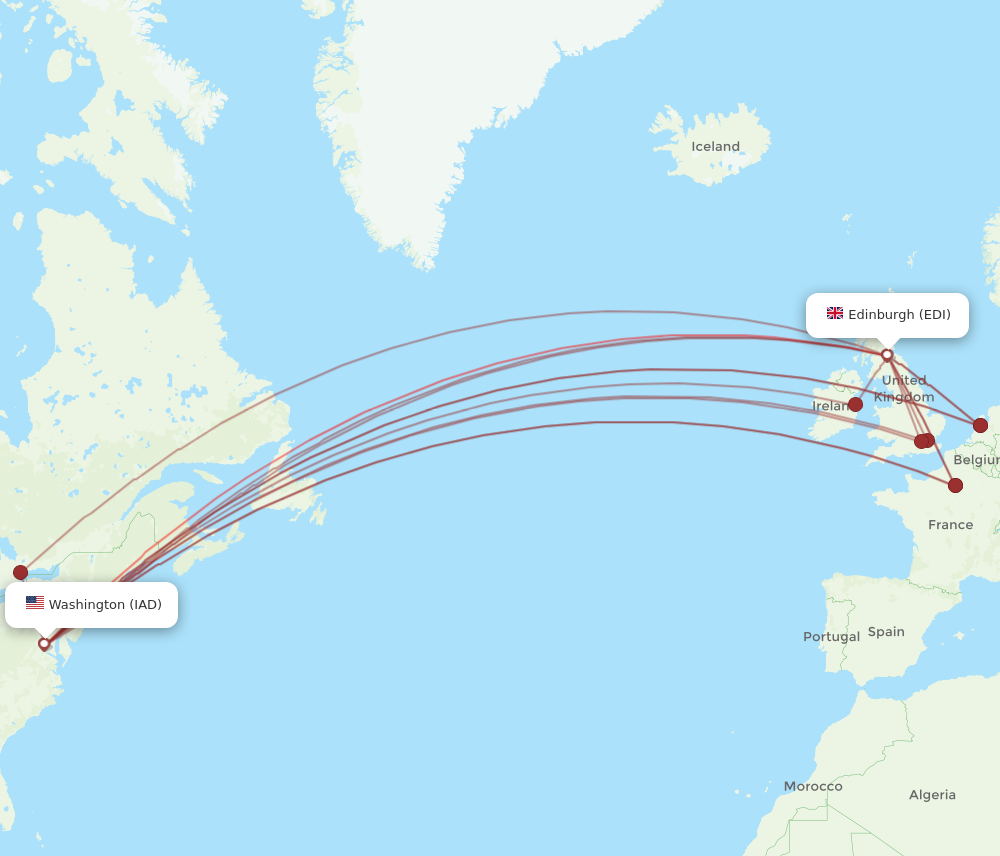 EDI to IAD flights and routes map