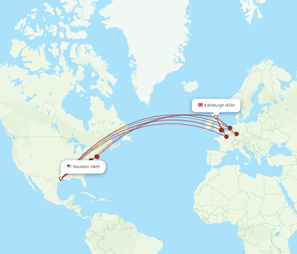 EDI to IAH flights and routes map