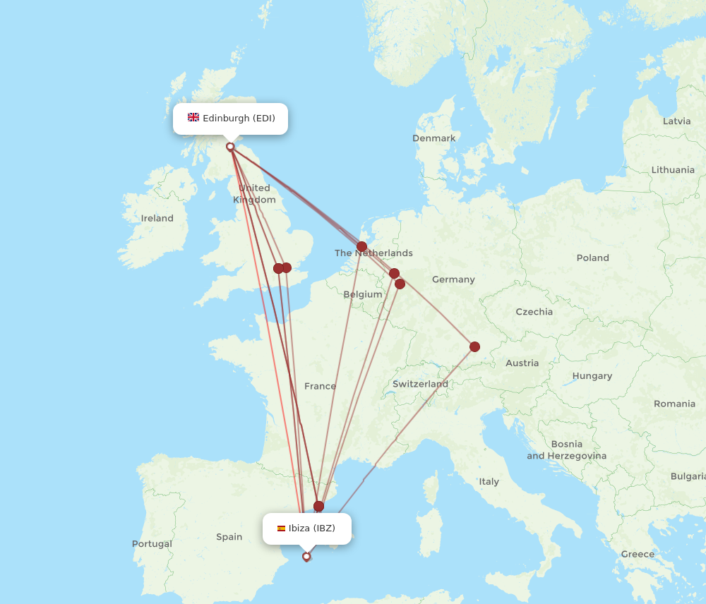 EDI to IBZ flights and routes map