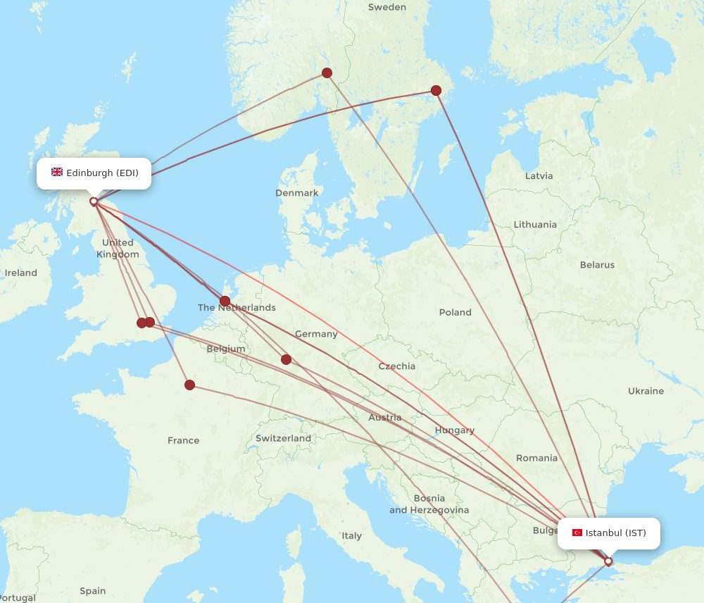 EDI to IST flights and routes map