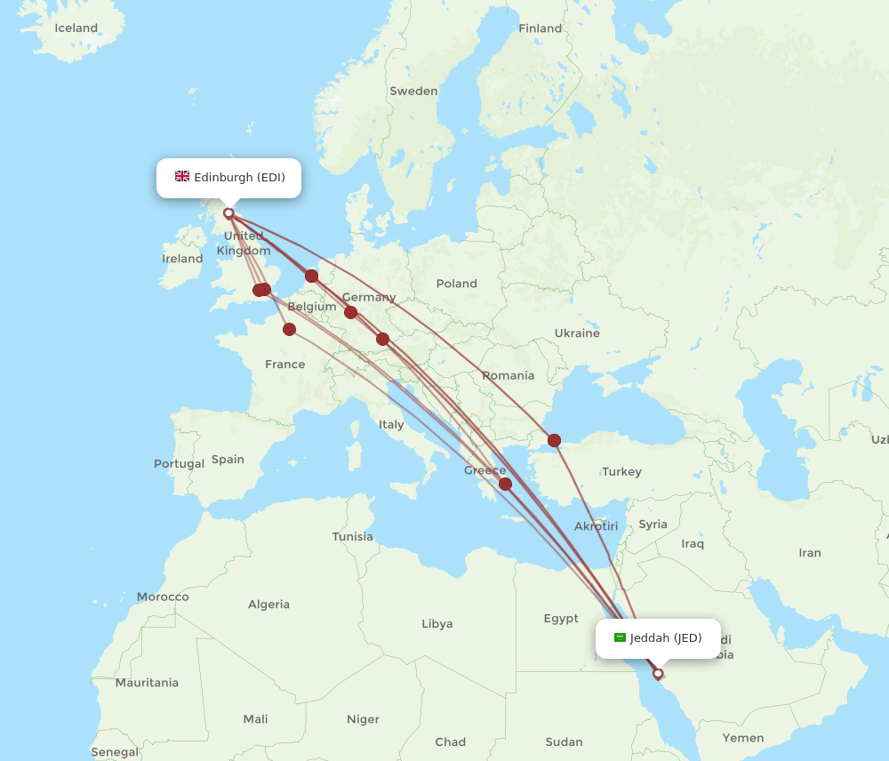 EDI to JED flights and routes map