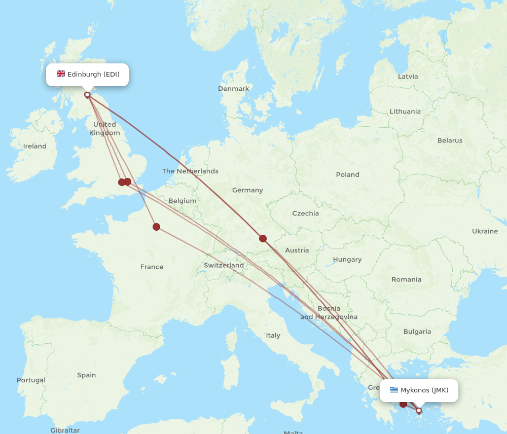 EDI to JMK flights and routes map