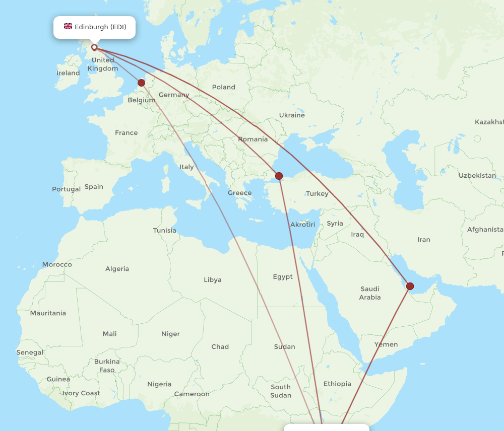 EDI-JRO flight routes