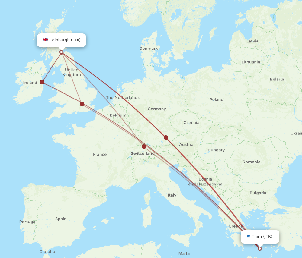 EDI to JTR flights and routes map