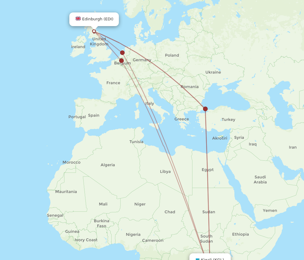 EDI-KGL flight routes