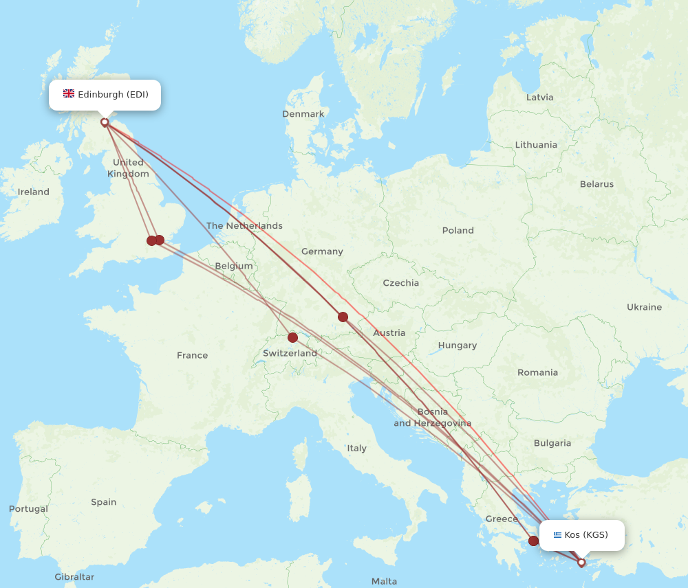 EDI to KGS flights and routes map