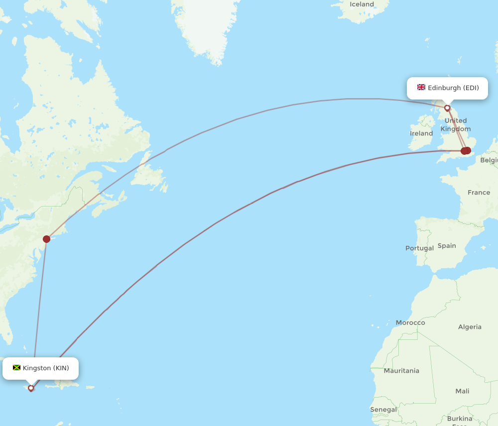 EDI to KIN flights and routes map