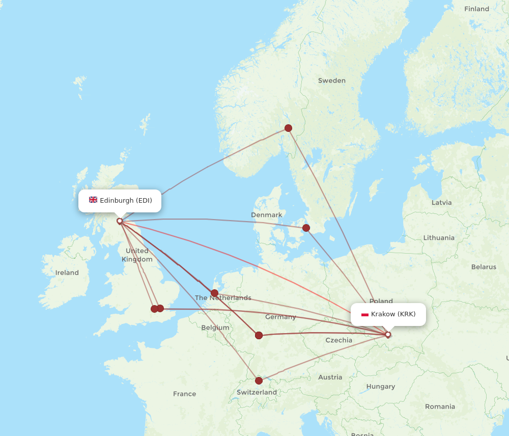 EDI to KRK flights and routes map