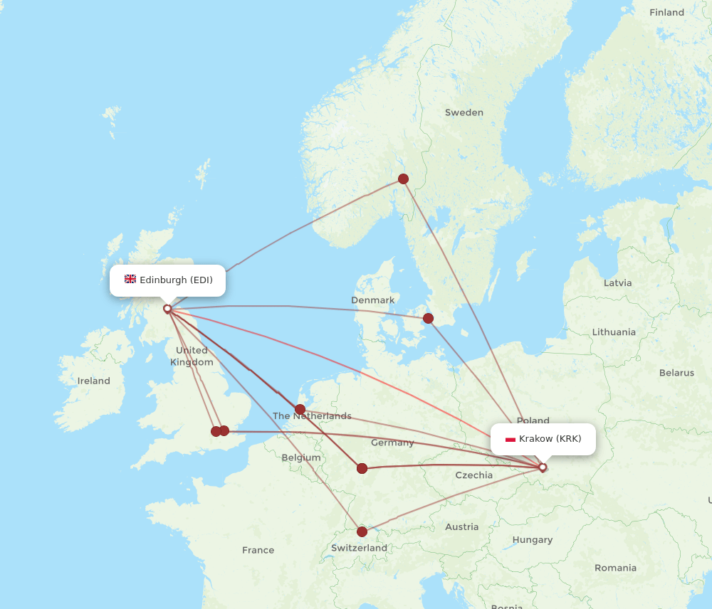 EDI-KRK flight routes