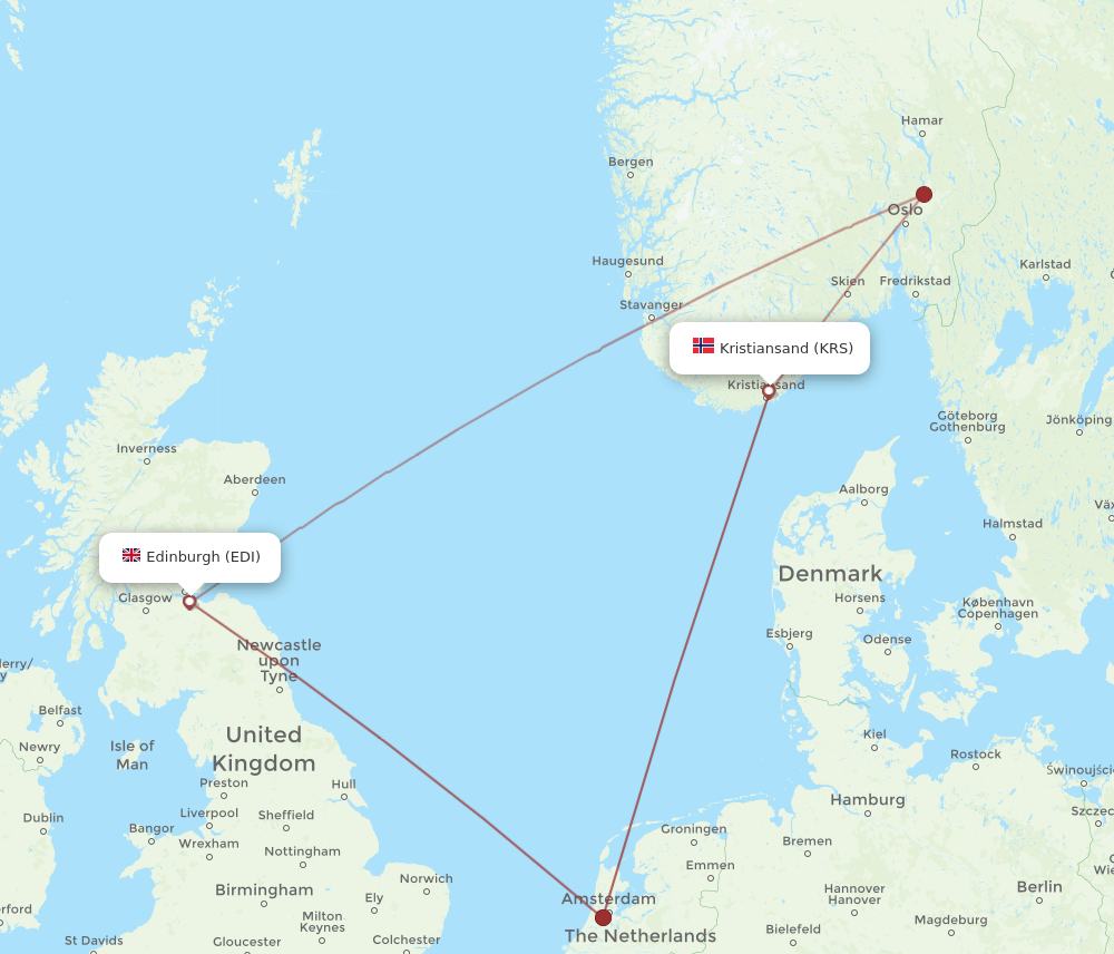 EDI-KRS flight routes
