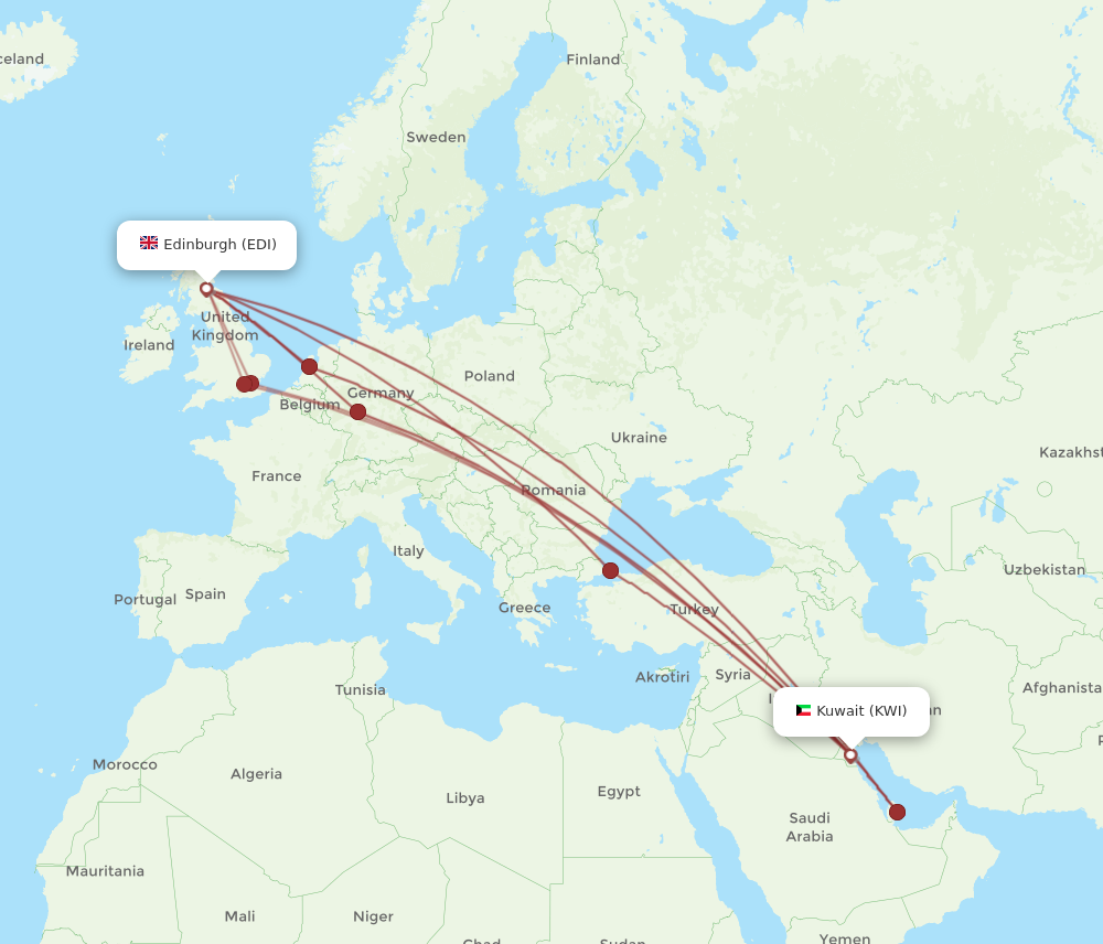 EDI to KWI flights and routes map