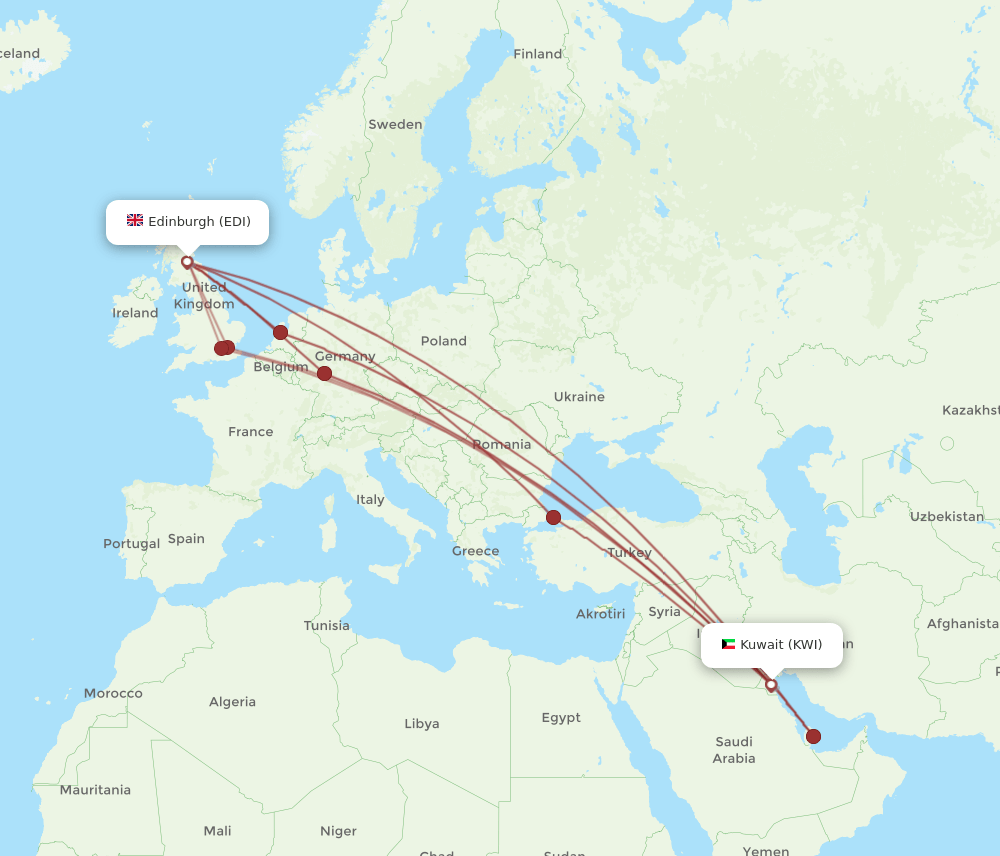 EDI-KWI flight routes