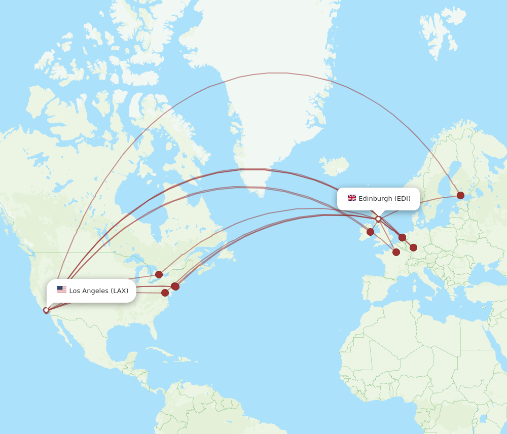 EDI to LAX flights and routes map