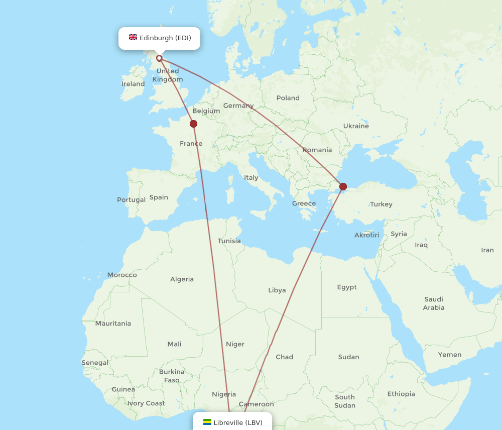 EDI to LBV flights and routes map