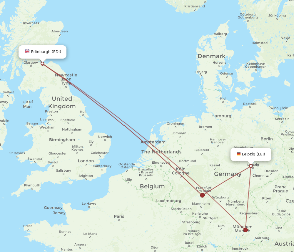 EDI to LEJ flights and routes map