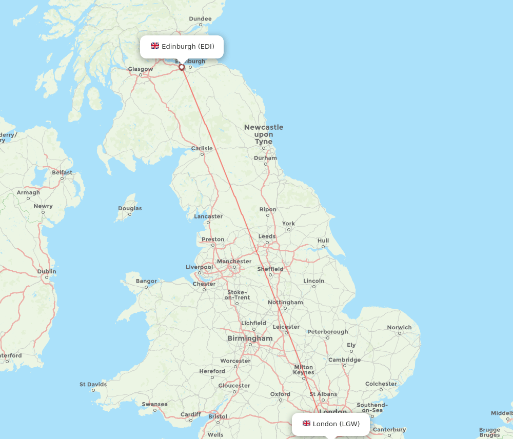 Edinburgh - London route map and flight paths