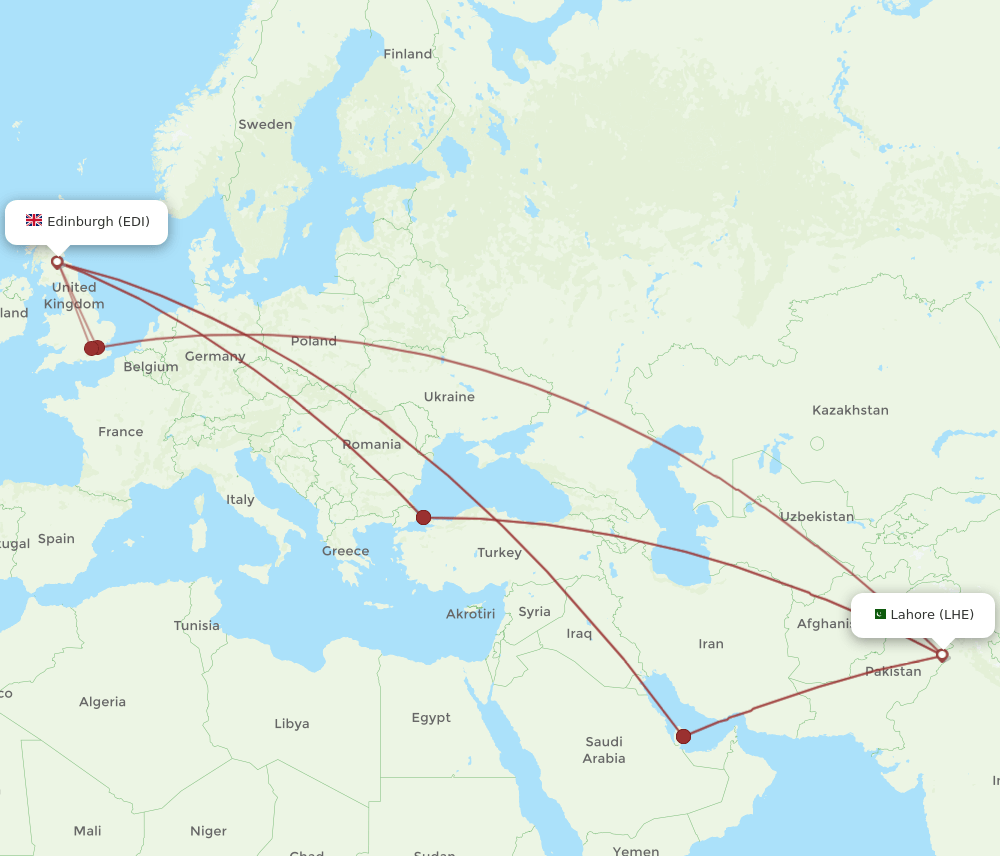 EDI to LHE flights and routes map