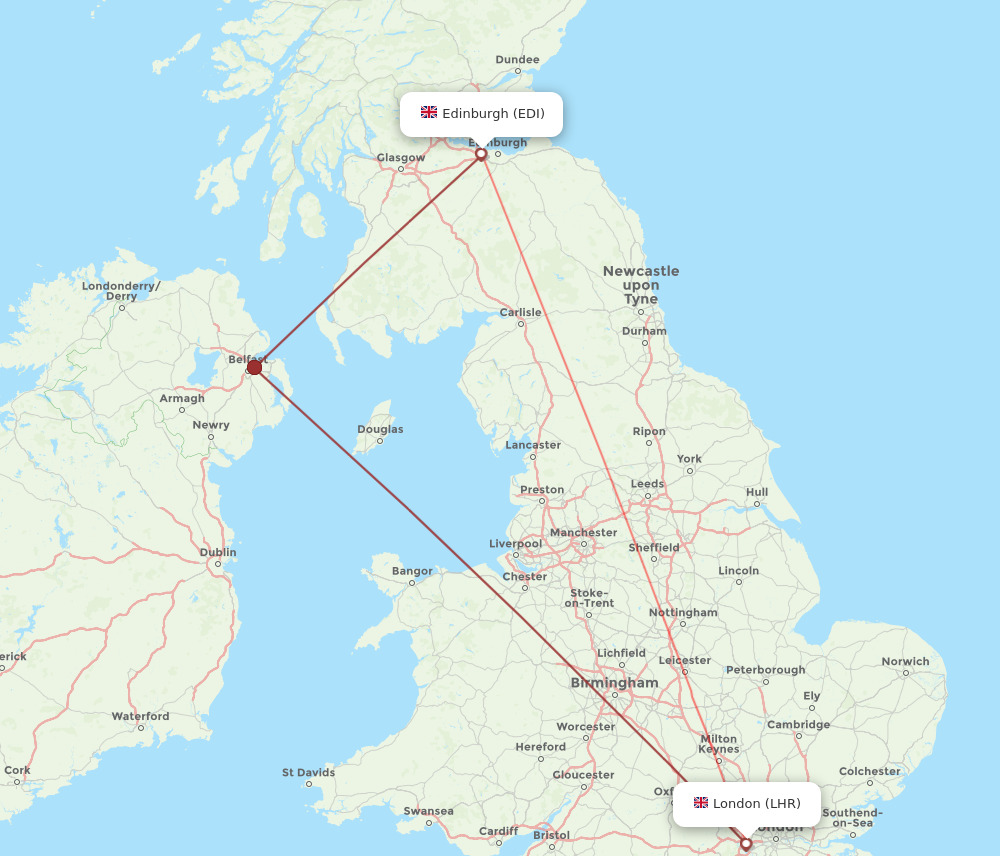 EDI to LHR flights and routes map