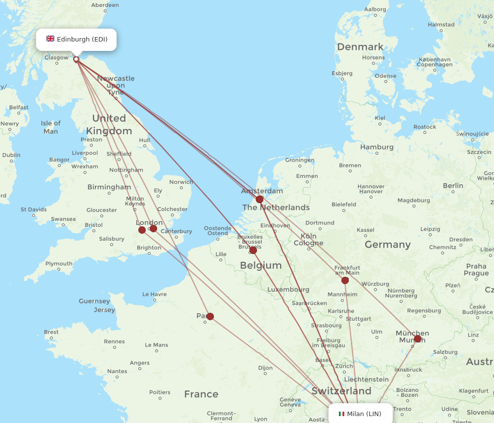 EDI to LIN flights and routes map