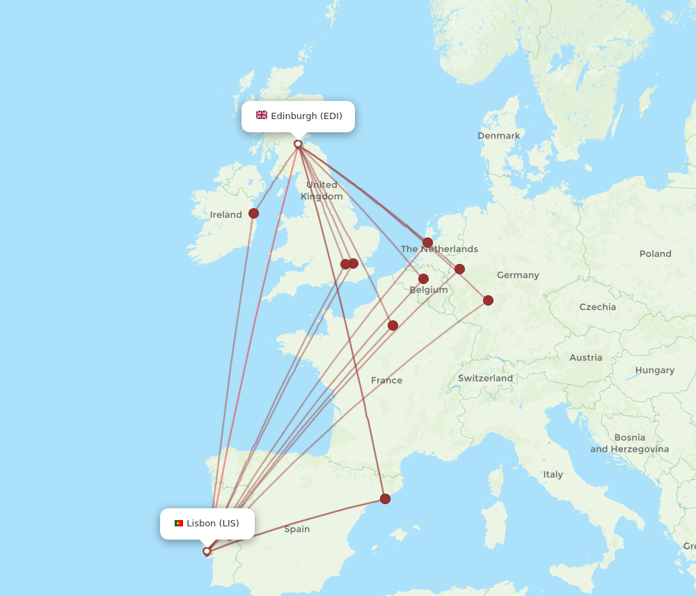 EDI to LIS flights and routes map