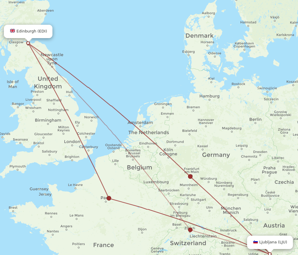 EDI-LJU flight routes