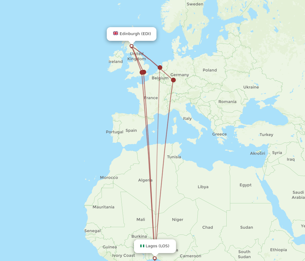 EDI to LOS flights and routes map