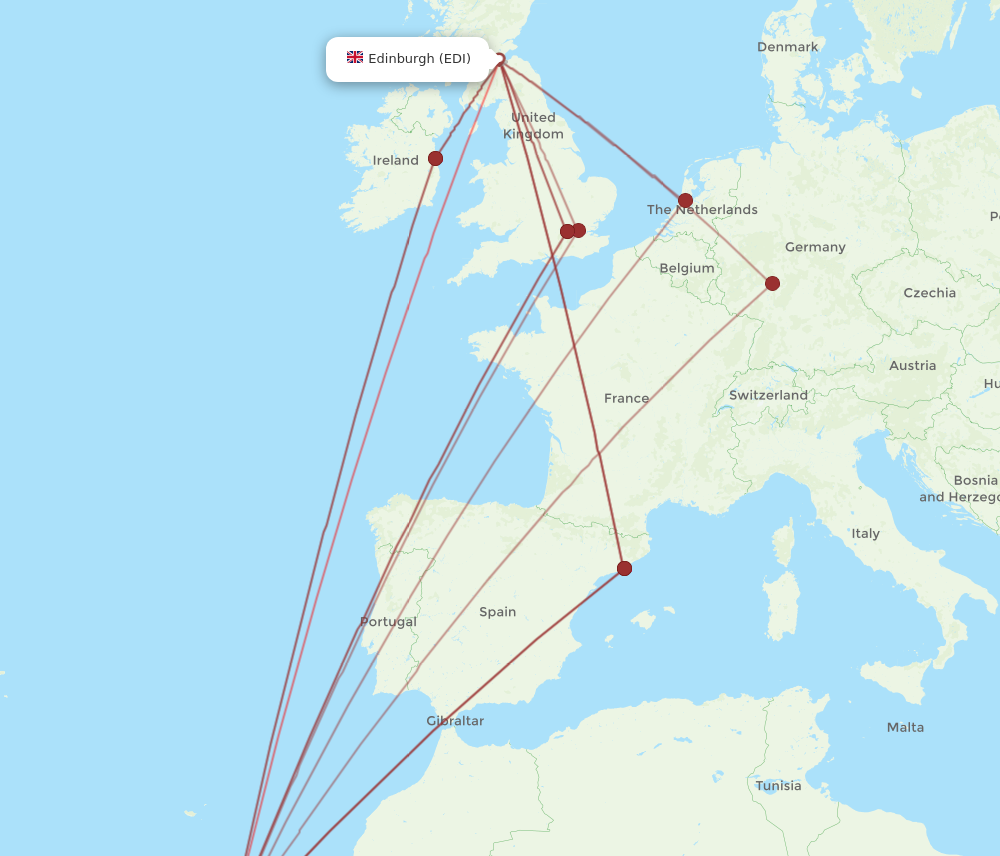 EDI to LPA flights and routes map