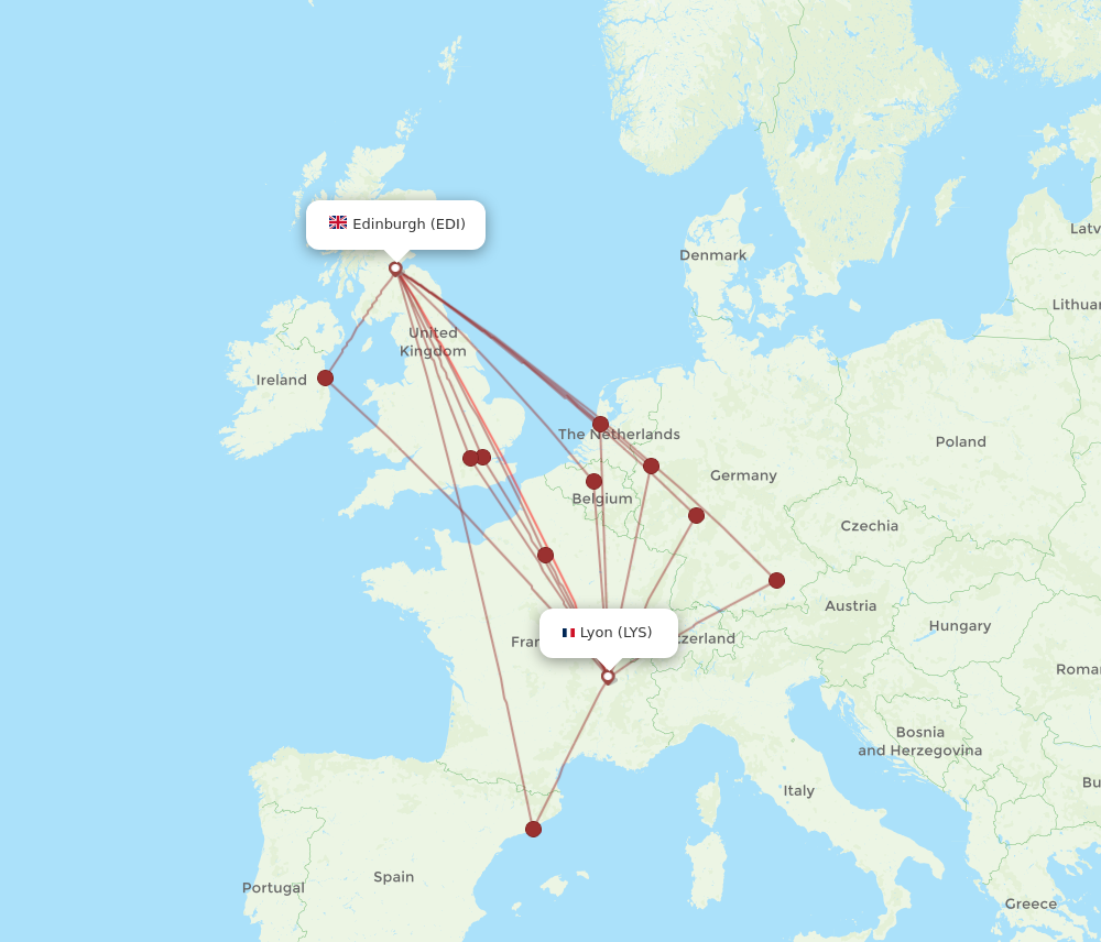 EDI to LYS flights and routes map