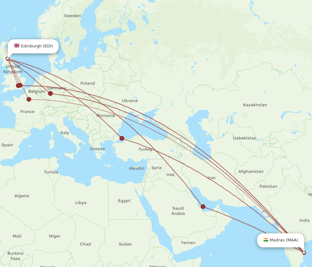 EDI-MAA flight routes