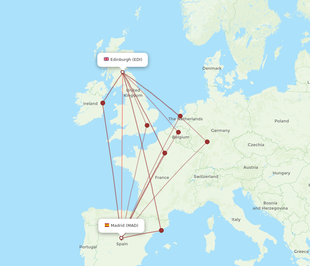 EDI to MAD flights and routes map