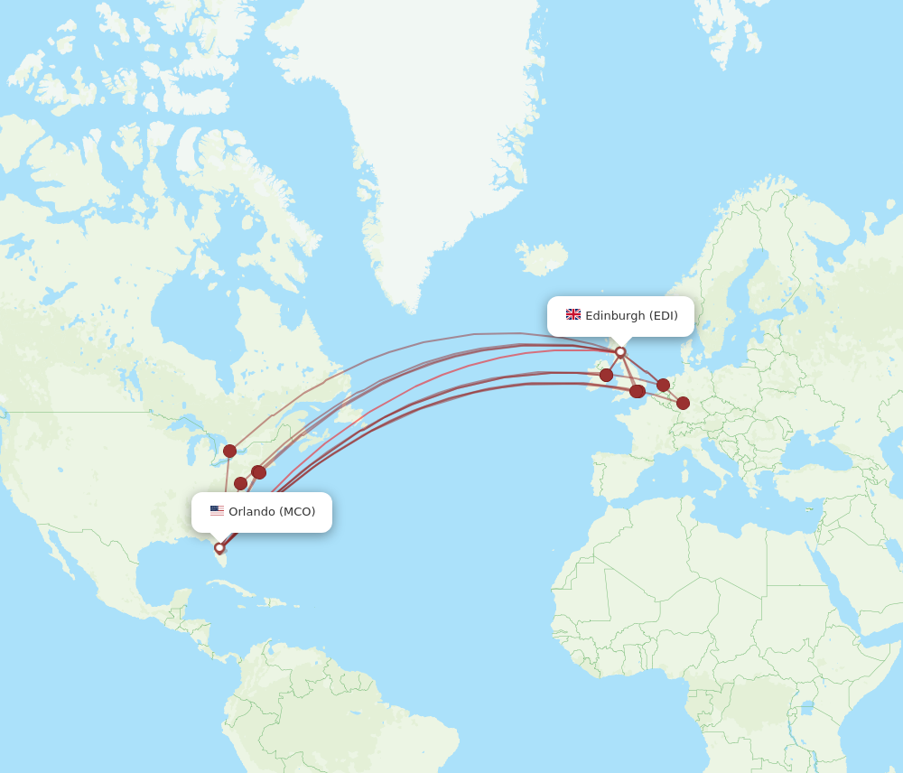 EDI to MCO flights and routes map