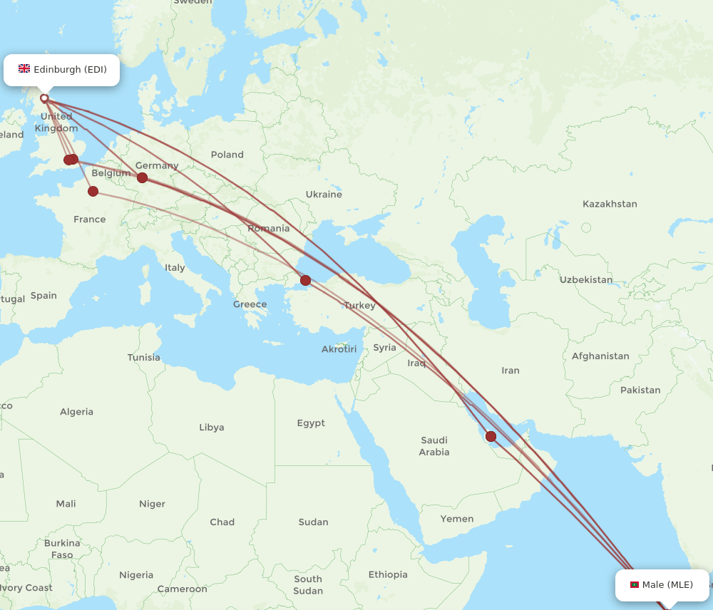 EDI to MLE flights and routes map